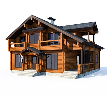 Rustic Log House Design 3D model image 1 