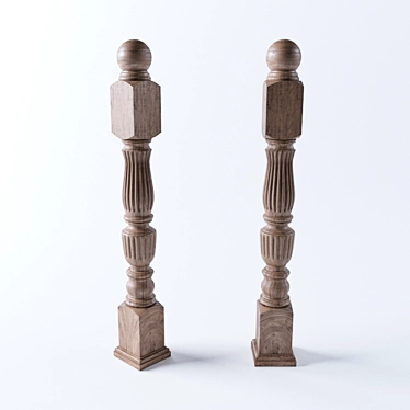 Handcrafted Wooden Carved Pillar 3D model image 1 