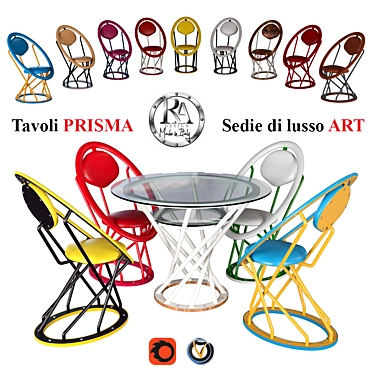 Modern Prisma Table Set with Art Chairs 3D model image 1 