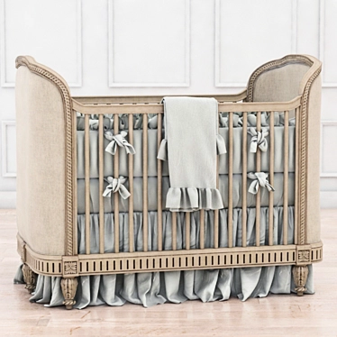 Distressed Linen Upholstered Crib 3D model image 1 