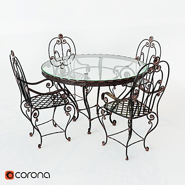 Elegant Wrought Iron Dining Set. 3D model image 1 