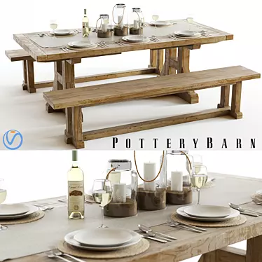 Pottery Barn Stafford - High-Detailed Dining Set 3D model image 1 