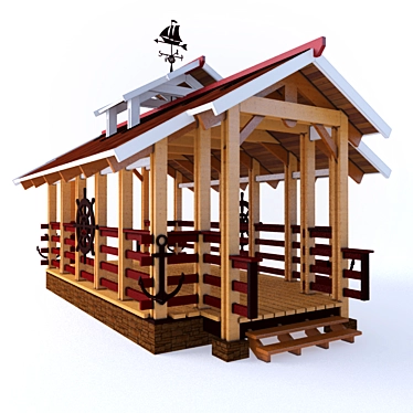 Cozy Wooden Gazebo with Weather Vane 3D model image 1 