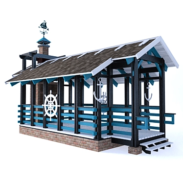 Wooden Gazebo with BBQ Pit 3D model image 1 
