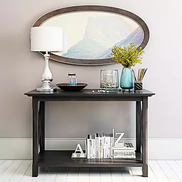 Stylish Console Set with Mirror & Lamp 3D model image 1 