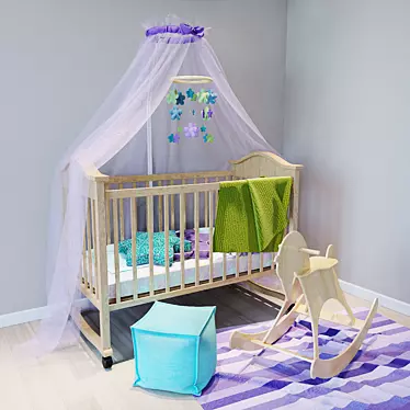 Baby Cot with Canopy & Mobile 3D model image 1 