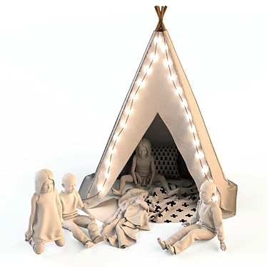 Playtime Paradise: Kids' Tent with Seated Mannequins 3D model image 1 