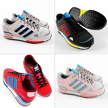 adidas ZX 750 Running Shoes - Three Vibrant Colors 3D model image 1 