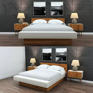 Modern Bedroom Set with Nightstand, Bed, Bridge Photo, Books & Lamp 3D model image 1 