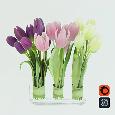 Vibrant Trio Tulips Bouquet 3D model image 1 