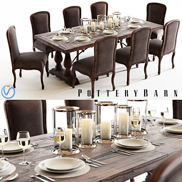 Elegant Pottery Barn Dining Set 3D model image 1 