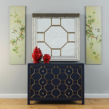  "Artevaluce" Chest Console in Blue (Includes Mirror and Panels) 3D model image 1 