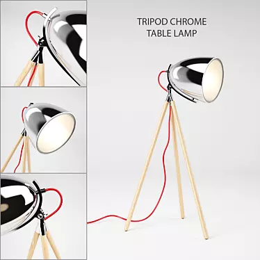 Modern Retro Tripod Chrome Table Lamp 3D model image 1 