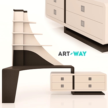 Elegant Corner Desk with Asymmetric Shelves - Art Way 3D model image 1 