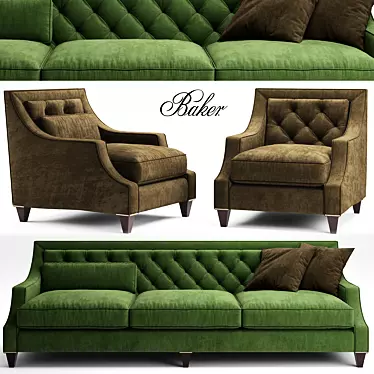 Elegant Baker Tufted Sofa & Chair 3D model image 1 