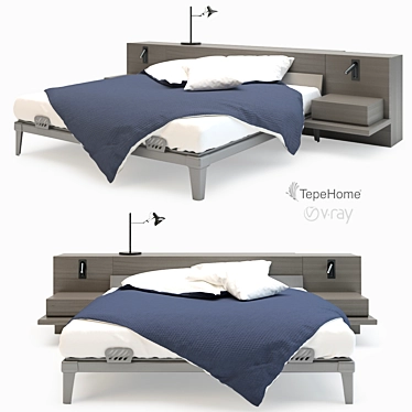 Modern Grey Wood Bed: Stylish and Sleek 3D model image 1 