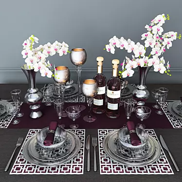 Orchid Bouquet Table Setting 3D model image 1 