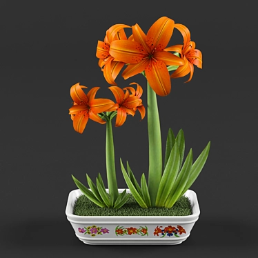 Exotic Tiger Lily Flower and Vase 3D model image 1 