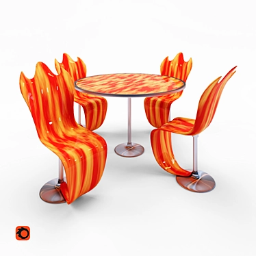 Flame-Print Table and Chair Set 3D model image 1 