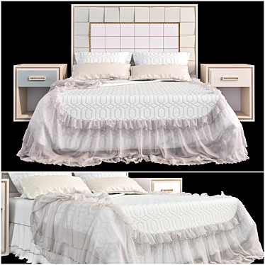 Elegant Bed Set with Ruffled Cover 3D model image 1 