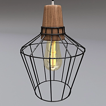 Industrial Loft Woodcage Pendant 3D model image 1 