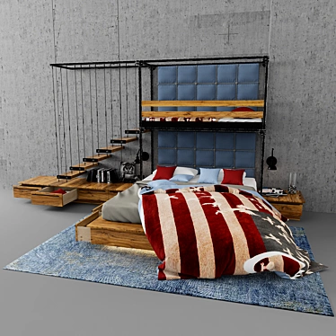 Loft-inspired Children's 2 Bunk Bed 3D model image 1 