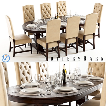 Elegant Pottery Barn Dining Set 3D model image 1 