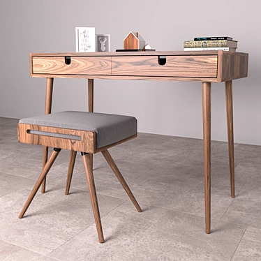 Walnut Stool & Board Desk 3D model image 1 