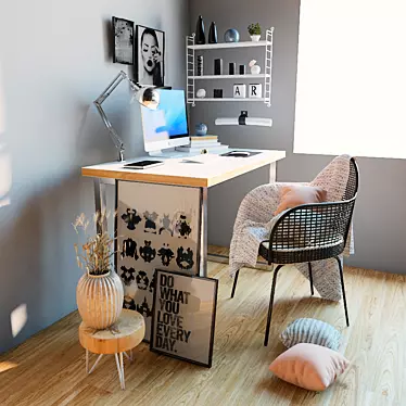 Scandinavian Style Wicker Chair Desk 3D model image 1 