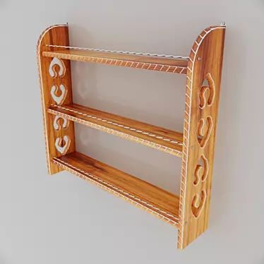 Ethnic Carved Shelf - Natural Wood with Contrast Trim 3D model image 1 