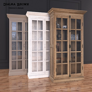 Elegant Glass Cabinet with Three Colors - Includes Decor 3D model image 1 