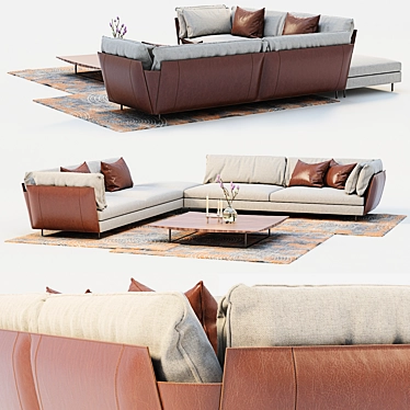 Modern Living Set: Sofa, Coffee Table, Carpet & Decor 3D model image 1 