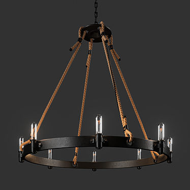 Industrial Loft Rope Chandelier - Rustic Elegance at its Finest 3D model image 1 