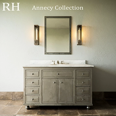 Vintage Metal-Wrapped Bathroom Vanity 3D model image 1 