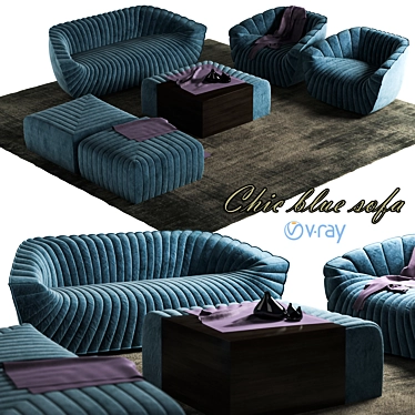 Elegant Blue Sofa Set 3D model image 1 