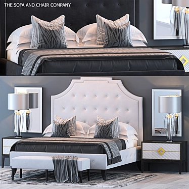 Victoria Bed Set with Chester Bench & Laurent Nightstand + Concave Lamp & Grafton Rug 3D model image 1 