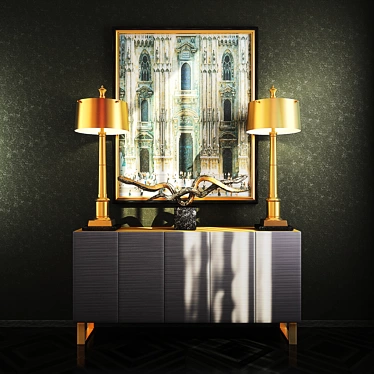 Golden Glow Cupboard Set with Lamps 3D model image 1 