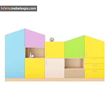 Modular Children's House-inspired Cabinets 3D model image 1 