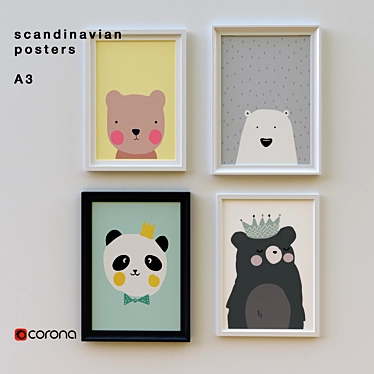 Scandinavian Style Bear Posters 3D model image 1 