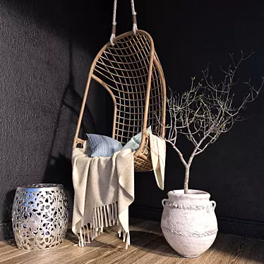 Garden Oasis: Swing, Stool & Vase 3D model image 1 