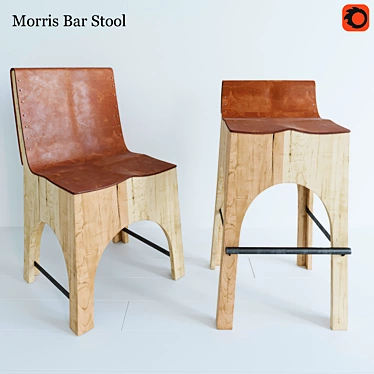 Handcrafted Sycamore Wood Bar Stool 3D model image 1 