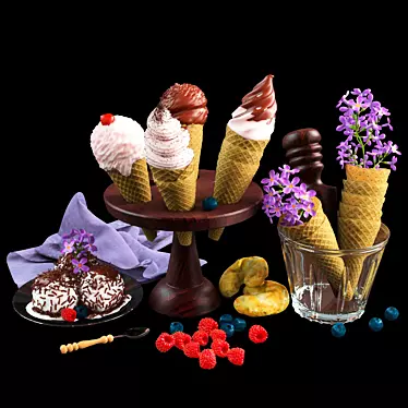 Sweet Treat: Dish Set with Ice Cream 3D model image 1 