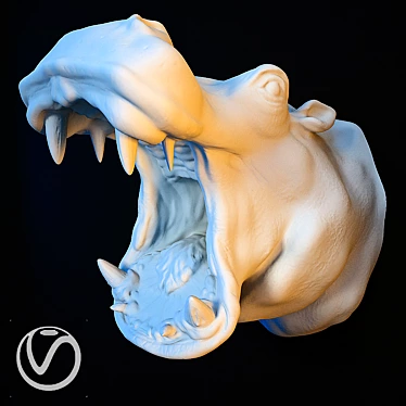 Hippopotamus Head Sculpture 3D model image 1 