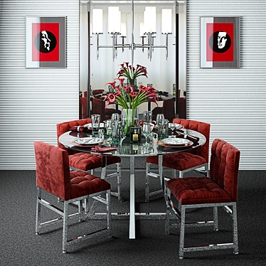 Elegant Round Table Set with Mirror 3D model image 1 