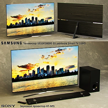 Ultimate Entertainment Combo - Samsung UE55KS8000 55" Smart TV & Sony HT-NT5 Sound Projector 3D model image 1 