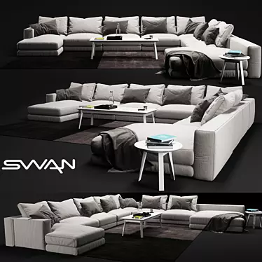 Elegant Swan Hills: Sofa and Table 3D model image 1 