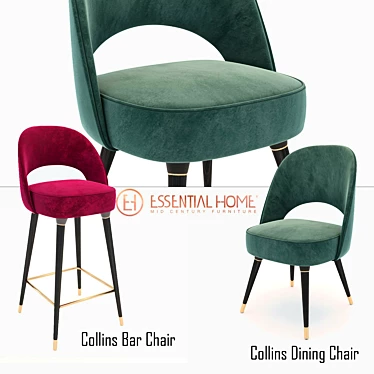 Collins Velvet Dining and Bar Chairs 3D model image 1 