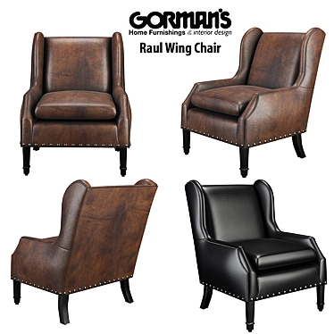 Modern Leather Raul Wing Chair 3D model image 1 