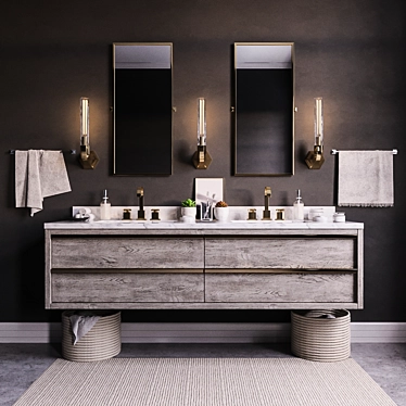 Floating Bezier Double Vanity Set 3D model image 1 