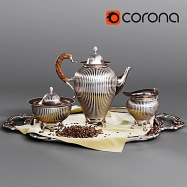 Antique Coffee Set (800K Polygons): High-Quality Silver Serveware 3D model image 1 